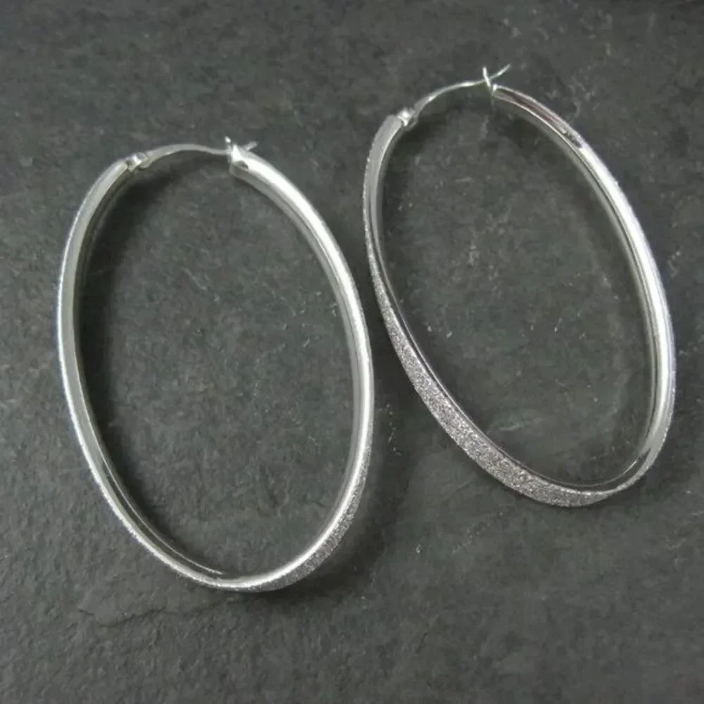Simone I Smith Sparkly Oval Hoop Earrings Vermeil Sterling New